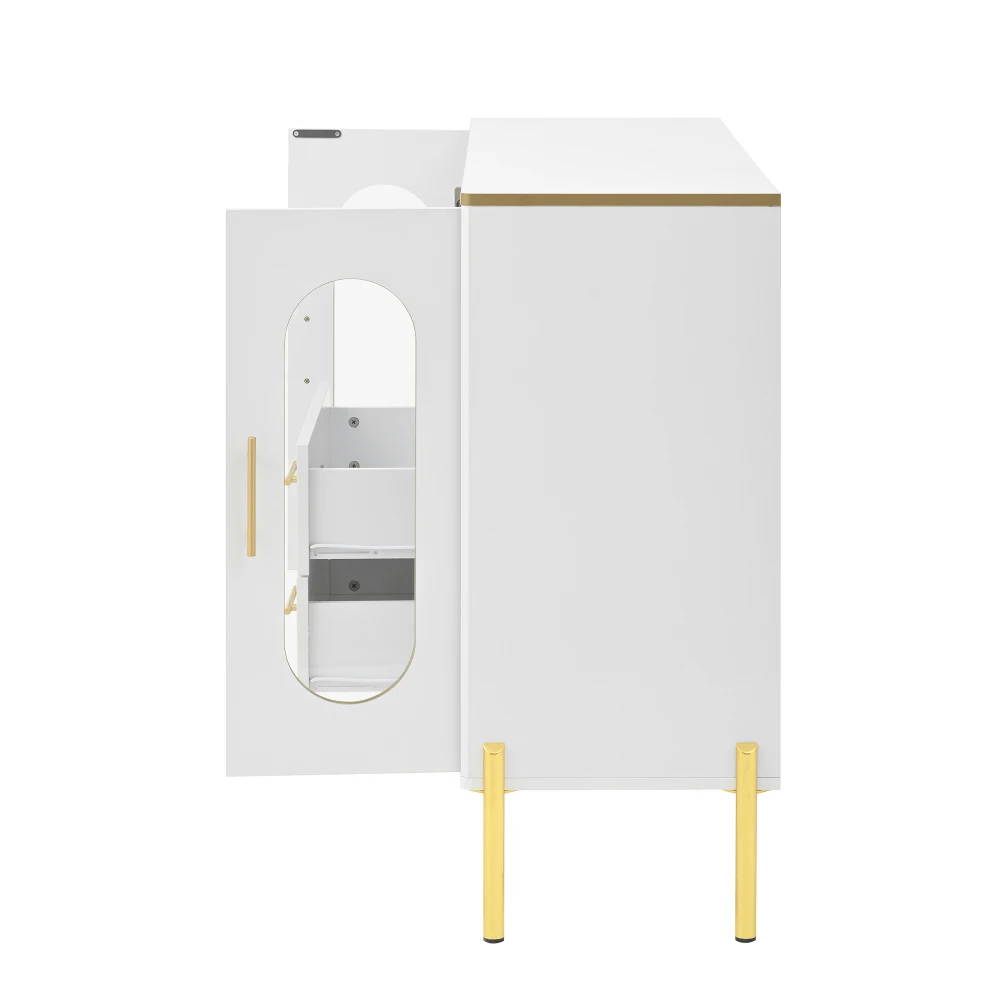 PINGGO Modernes Sideboard mit Glasfronten, Weinregal, Verstellbaren Füßen und Stauraum für Esszimmer und Wohnzimmer – Detail 15