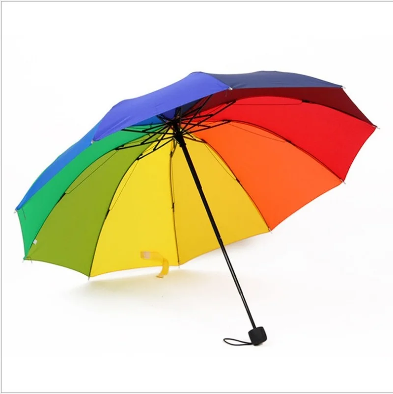 10 Ribs Rainbow Folding Umbrella Manual Umbrella Three Folding For Women and Men Umbrellas Rain