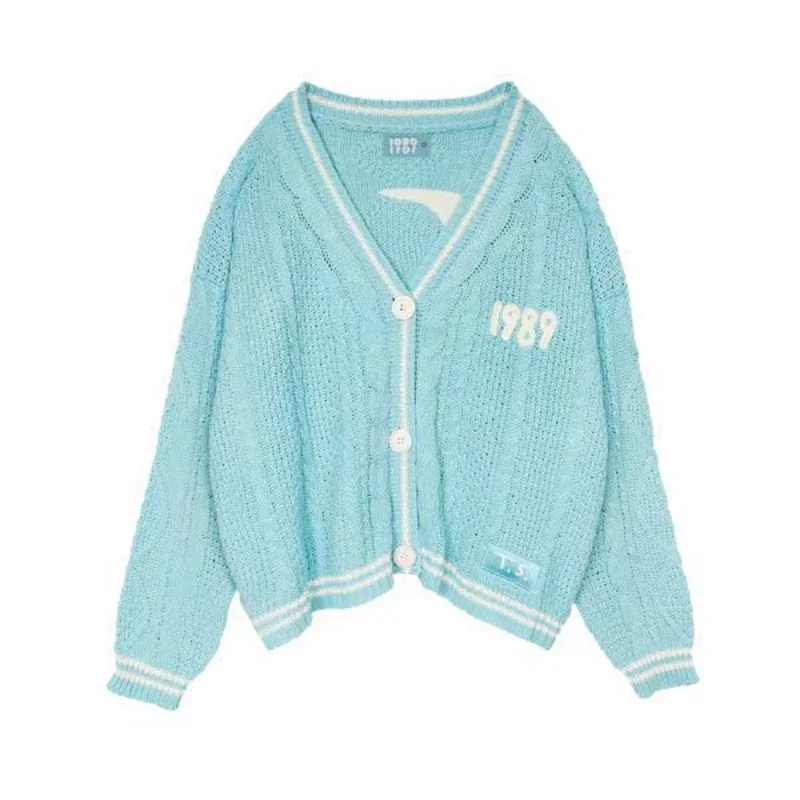 

Taylor Women's Fall Winter Blue Cardigan High Quality Pigeon Embroidery Special Knit Cardigan Vintage Lazy Style Swift Sweater