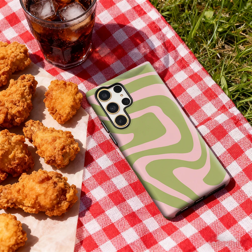 Vibrant Pink & Green Swirls Glossy Double-Layer Phone Case