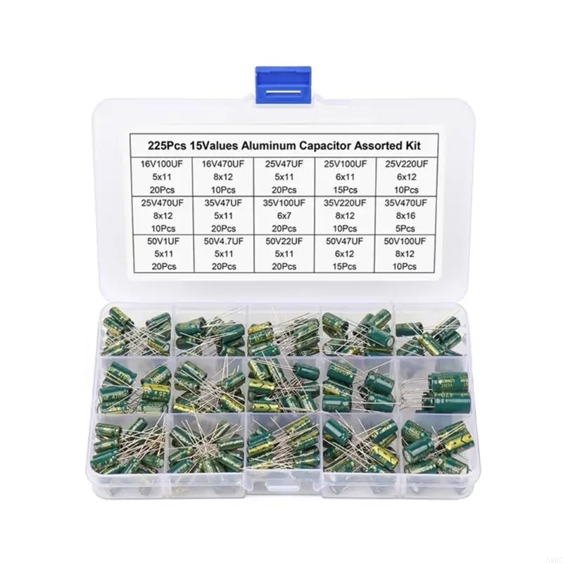 N5KC 225PCS Aluminum Electrolytic Capacitor set High Frequency Capacitor Simple to Use for DIY Projects & Electronics Repair