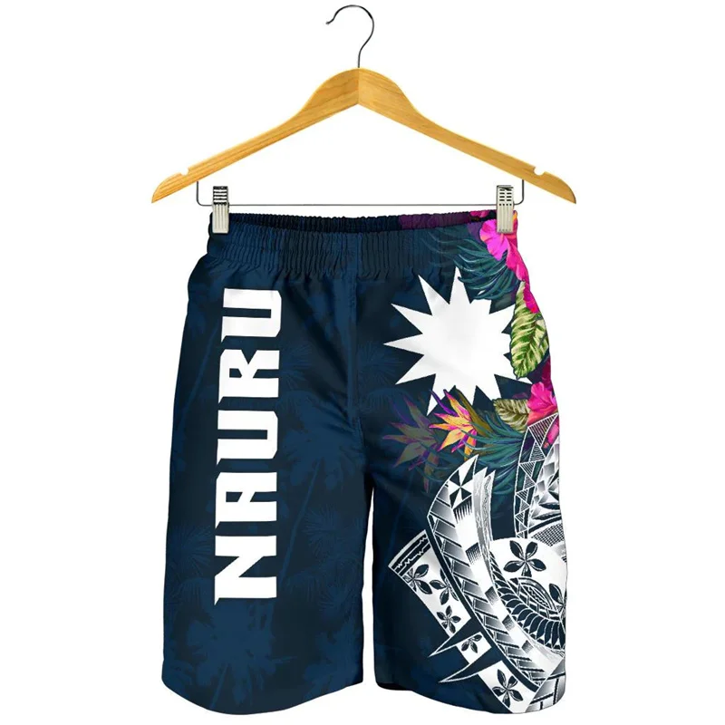 Nauru Men's Shorts Hawaii Beach Short Trunks Summer Vibe Swim Gym Ice Boy Polynesian Floral Board Pants 3
