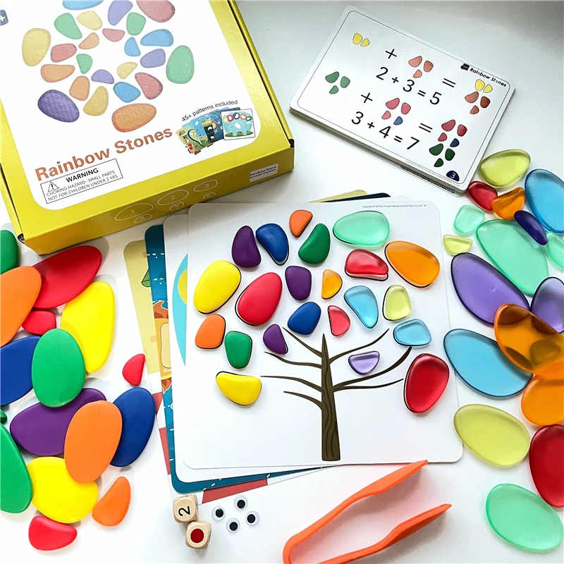 

Montessori Rainbow Transparent Pebbles Kids Educational Toys Plastic Stones Stacking Game Baby Sensory Color Sorting Toys