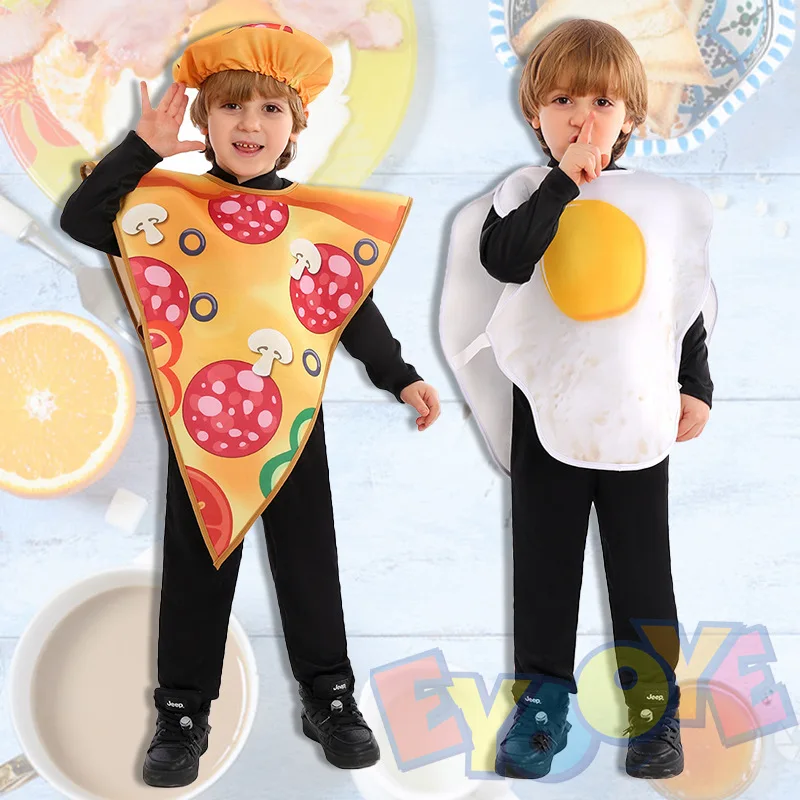 June 1st Children's Day School Wicked Funny Cosplay Role Play Breakfast Food Pizza Omelette Egg Table Performance Costume
