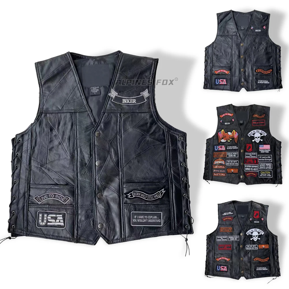 Moto Vest Mens Motorcycle Jacket Biker Retro Genuine Sheepskin Leather Jacket Motorcycle Chaqueta Moto Veste Jaqueta Motoqueiro