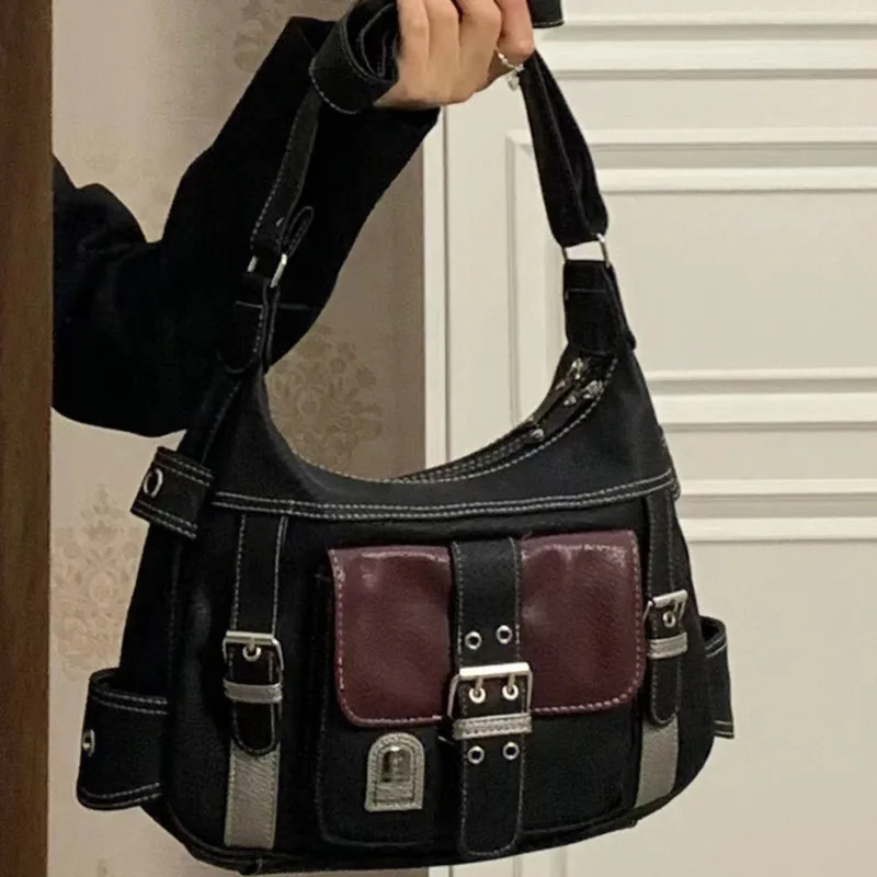 KK  2024 New medieval personalized soft leather women's contrasting single shoulder crossbody bag top-handle bags female