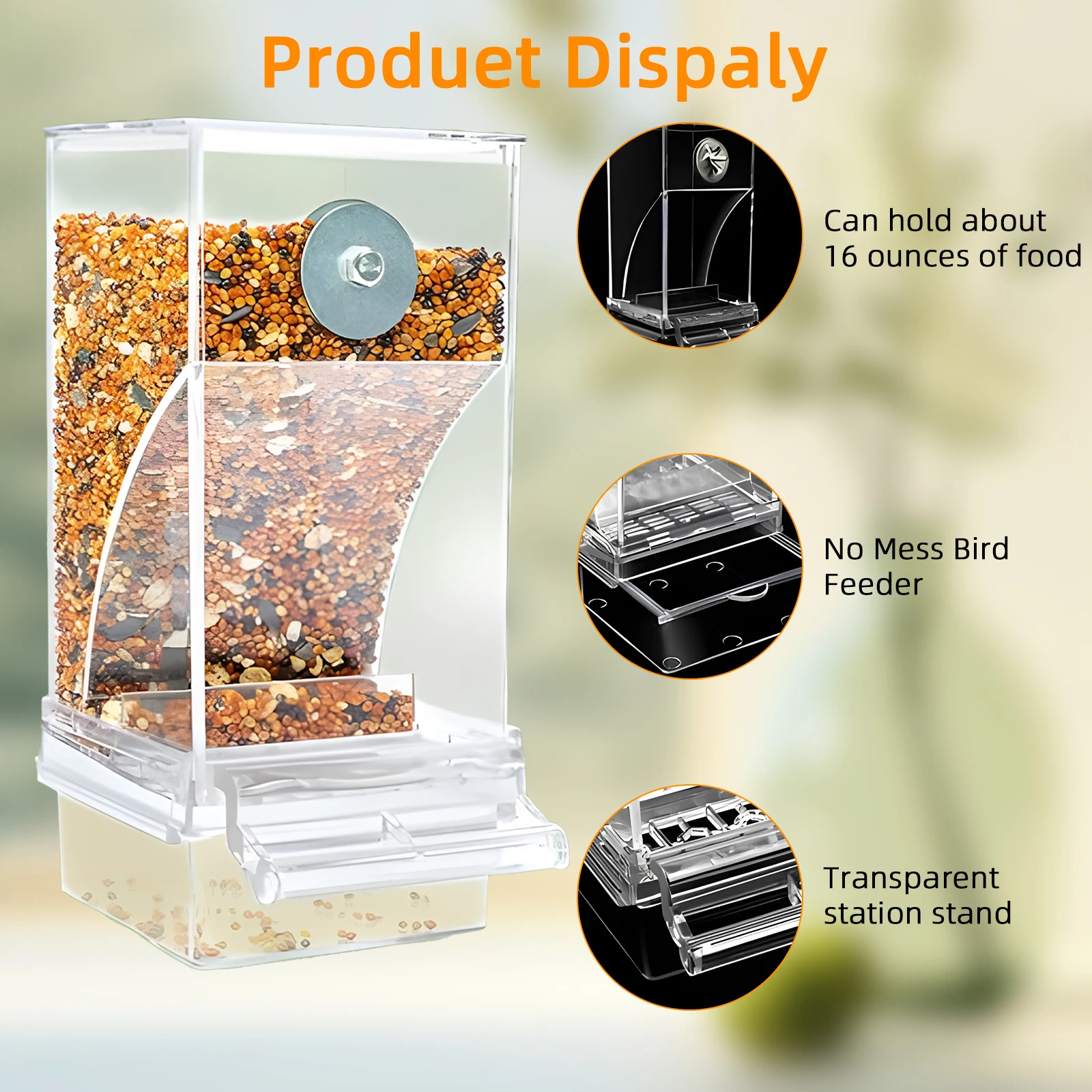 Wolinpet No Mess Automatic Bird Feeder Transparent Food Container Cage Acrylic Parrot Feeder Accessories for Small Birds Parrot