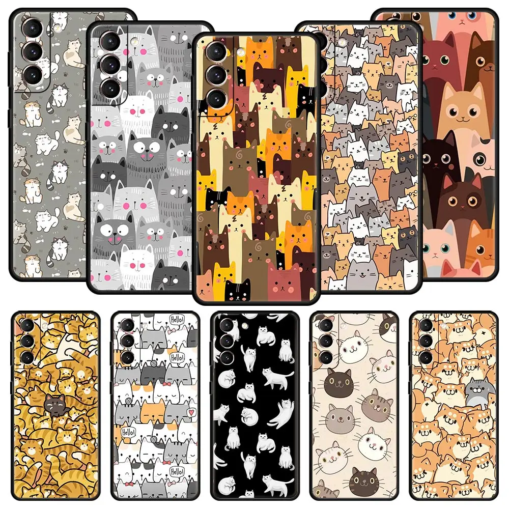 

Cartoon Cats Background Phone Case For Samsung Galaxy S23 S22 Ultra S20 S21 FE 5G S10 S9 Plus S10E S8 S7 Edge Soft Pattern Cover