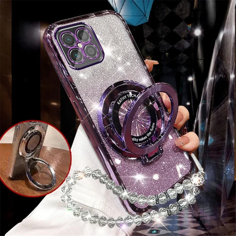 Glitter Crystal Bracelet Phone Holder with Stand - Sparkling Silicone Cover Case