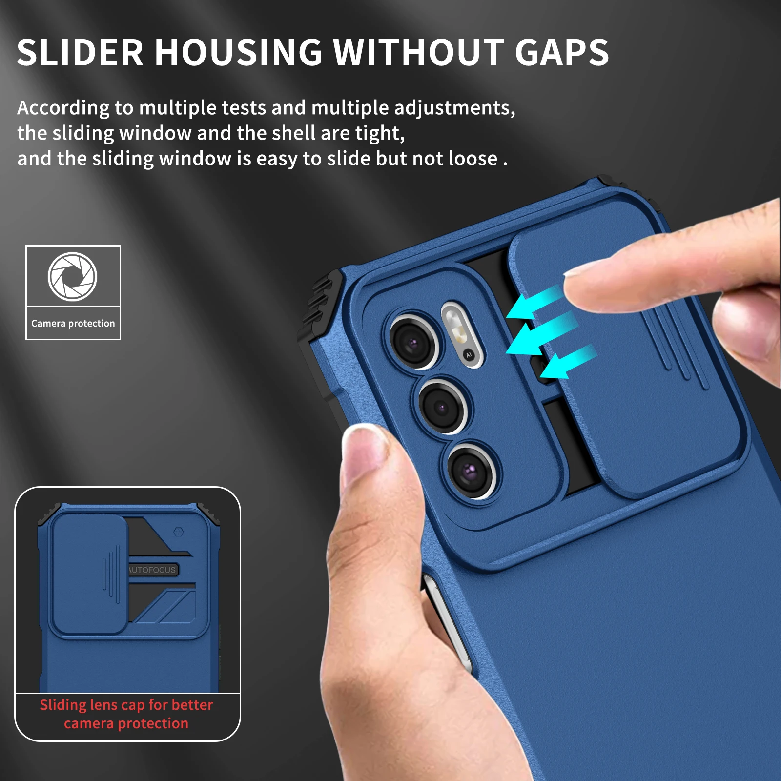 Shockproof Phone Case with Slide Camera Lens Protection and Stand Feature