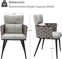 Mid-Century Modern Dining Chairs Set of 2, Handmade Woven Kitchen Chairs, Upholstered Velvet Dining Chairs with Metal Legs for 2