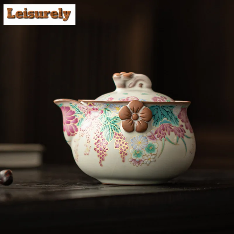 200ml Lard Jelly Small Garden Handheld Teapot Handmade Tea Infuser Pot Tea Maker Kettle With Ball Hole Teaset Accessories Gift