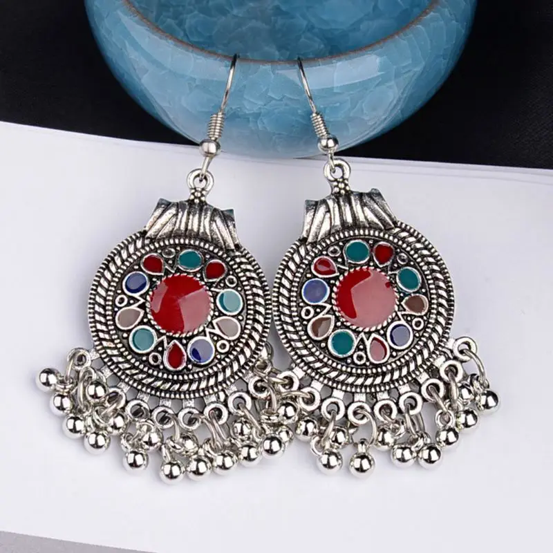 

Women Round Tassel Earrings Ethnic Pins Studs Girls Festival Birthday Party Jewelry Ear Accessories 264E