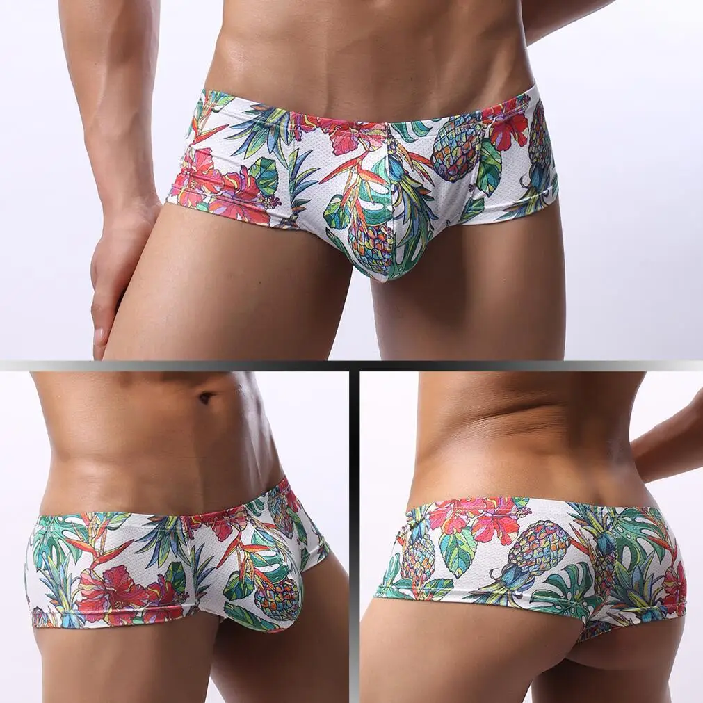 

Men's Boxer Briefs Underwear Low Rise Sexy U Convex Mesh Boxer Shorts Breathable Printed Male Panties Big Pouch Jockstrap Boxers