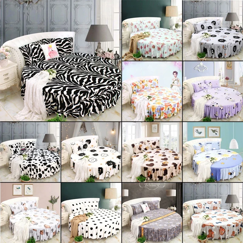 Winter Velvet for Round bed 200cm/220cm Solid Bed skirt Coral fleece Cover Bedspreads for home Round fitted sheet 2