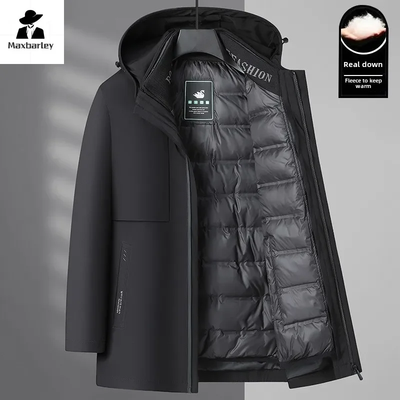 Men's Winter Goose Down Jacket Removable Down Liner Hooded Puffer Coats Outwear Parkas