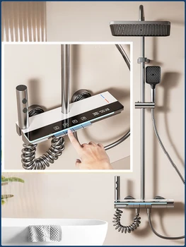 จอแสดงผลอุณหภูมิสายฝนห้องน้ําชุดฝักบัวสมาร์ทดิจิตอลห้องน้ําก๊อกน้ําชุดสีเทาระบบฝักบัว Ambient Light 1