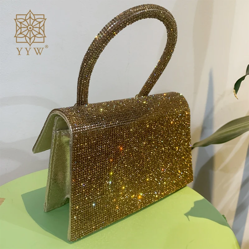 Gold Diamonds Top-Handle Bags For Women Luxury Glitter Pu Leather Cross Body Handbag Shopping Shoulder Bags Women Brand New