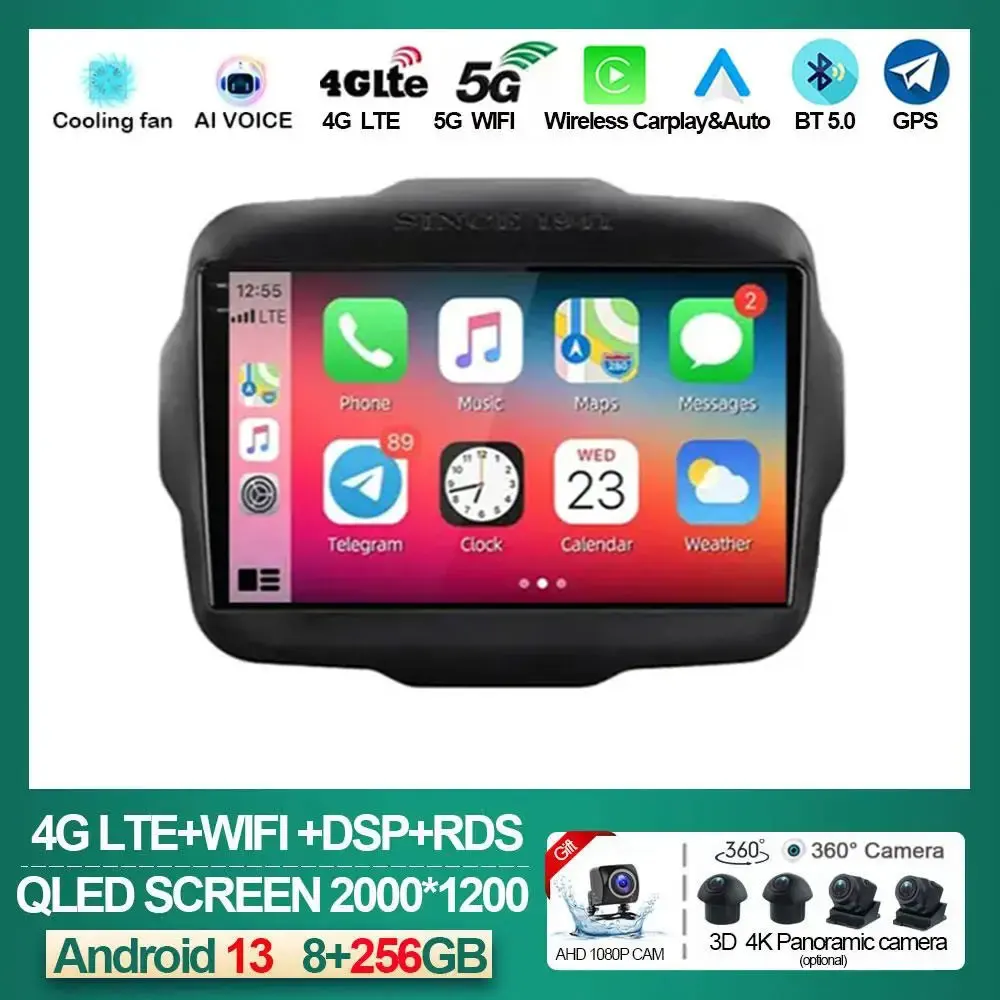 Android 13 Autoradio Carplay Per Jeep Renegade 2016 - 2020 Navigazione Gps Head Carplay Car Stereo Radio Lettore Video Multimediale