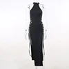 Women's Gothic Style Double Slit Bandage Dress Halter Neck Sleeveless Long Dress YJ22598DG 4