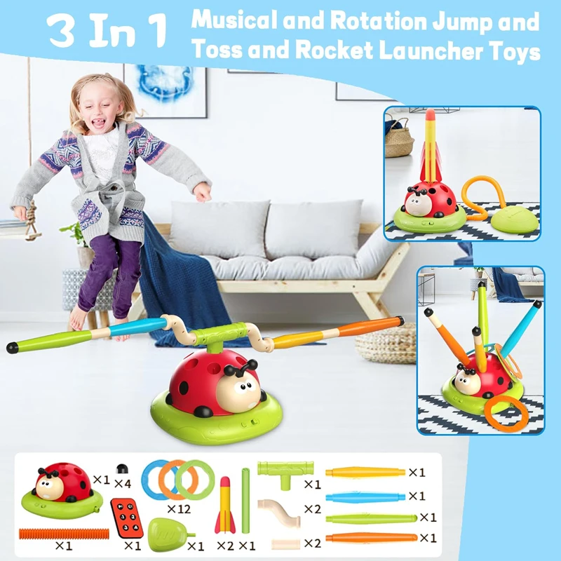 3 in 1 Ladybug Multifunction Exercise Machine Ferrule Jump Rocket Launcher Toy Sports Entertainment Game Outdoor Educational 4