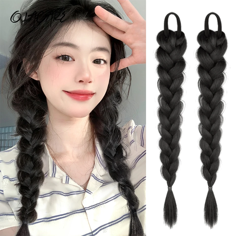 Synthetic Long Twist Braid Ponytail Extensions With Rubber Band 18