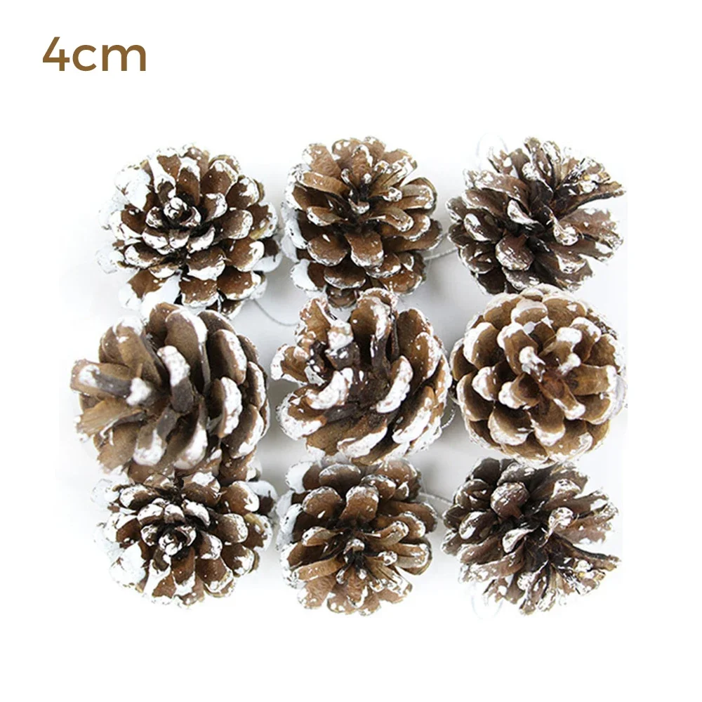 thumbnail image 1 of 6/9pcs Christmas Tree Pendant Artificial Pinecone with Snow Primary Pine Cones 4/6cm Xmas New Year Wreath Hanging Decoration, 1 of 5