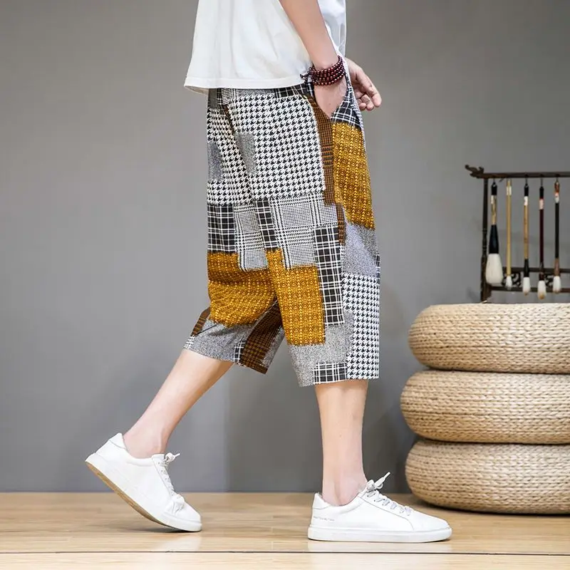 Summer Elegant Fashion Harajuku Slim Fit Ropa Hombre Loose Casual Sport All Match Cropped Pants Ice Shreds Straight Leg Shorts