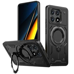 Armor Magnetic Case with Magsafe Wireless Charging and 360° Rotating Ring Stand for Redmi 12C 4G (Black)