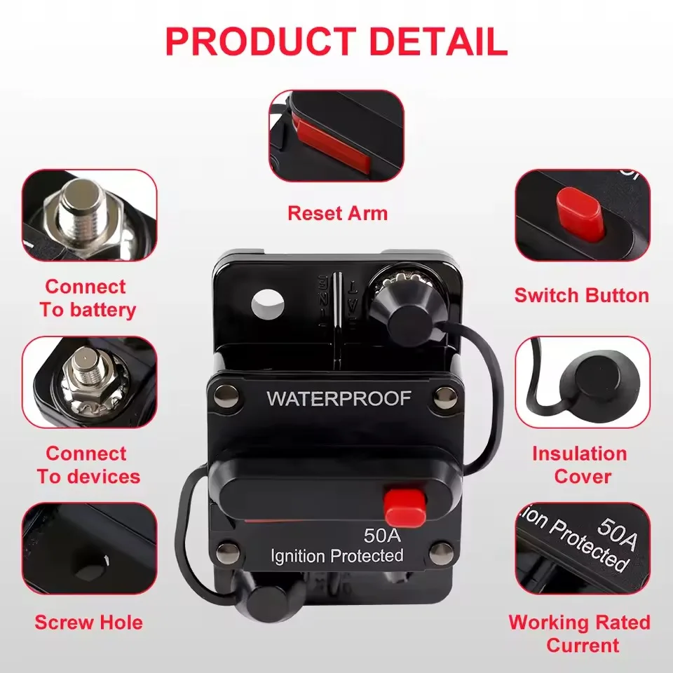 Waterproof Manual Reset Circuit Breaker 12V 24V Power Protect Fuse