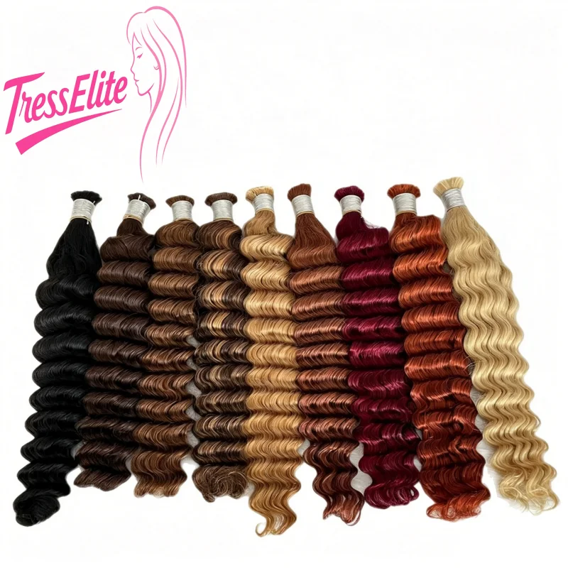 26 Inch #4#P27/30#33 Deep Wave Bulk Human Hair Brazilian Virgin Remy Multiple Color Options for Micro Braids Boho Hairstyles 2