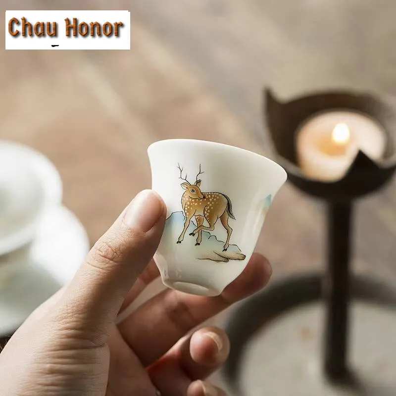 2pc/set Ceramic Whiteware Tea Set Sweet White Teacup Kung Fu Tea Set Small Tea Cup Single Fragrance-smelling Cup Teacups 50ml