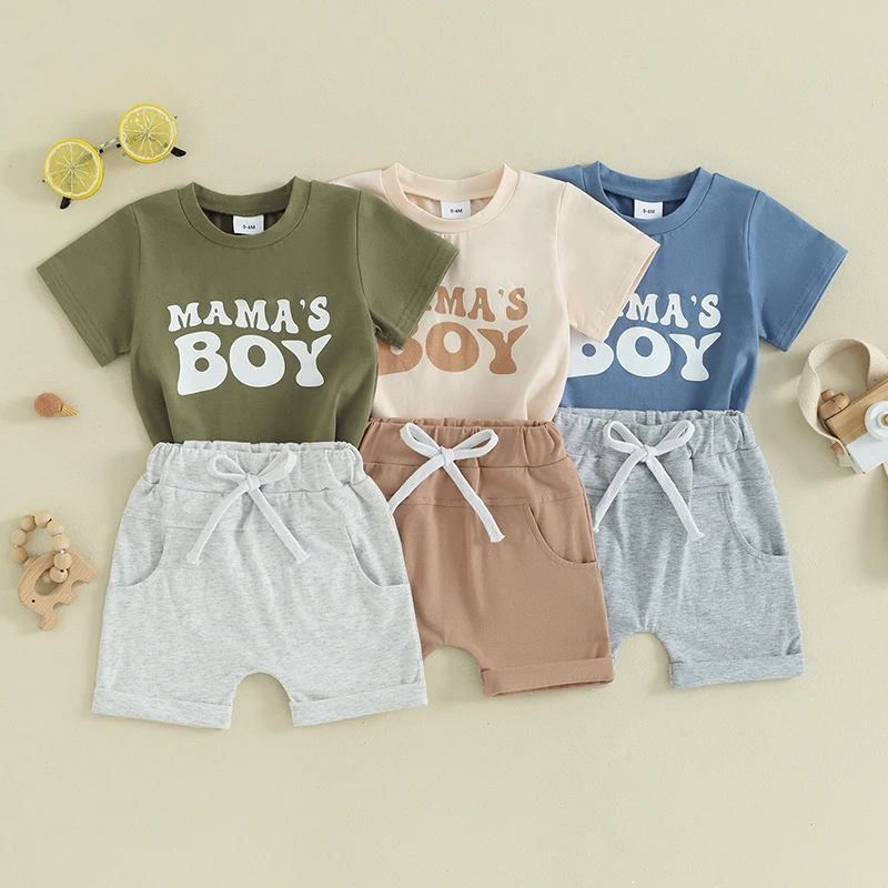 

2023-12-09 Lioraitiin 0-3Y Summer Newborn Baby Boy Outfit Short Sleeve T-Shirt Top Stretch Casual Rolled Shorts Clothes Set
