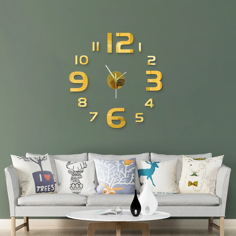 Small Wall Clock 2D DIY Quartz Clocks Fashion Watches Acrylic Mirror Stickers Living Room Home Decor Horloge Modern Design