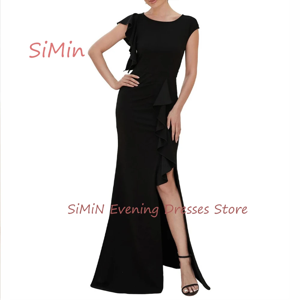 

SiminSaudi Scoop Neckline Simple Satin Ankle-Length Mermaid Zipper up Sleeveless Arab Evening Party dresses for women 2024