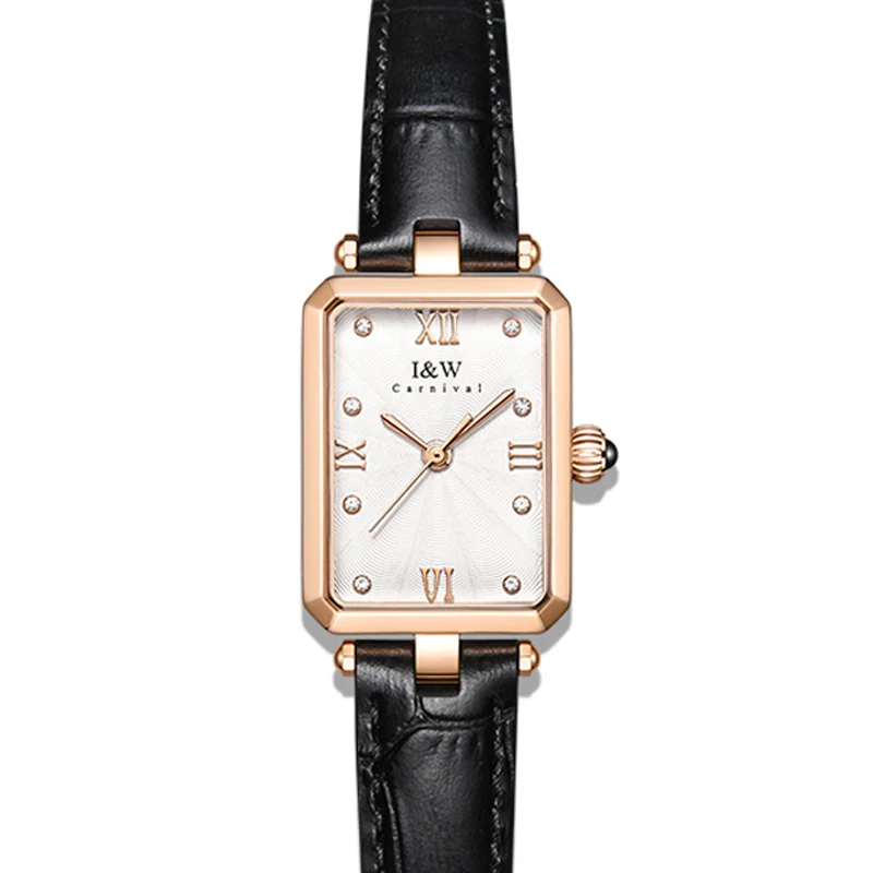 

Новые швейцарские роскошные брендовые японские кварцевые женские часы I & W Carnival, ультратонкие водонепроницаемые часы из искусственной кожи с бриллиантами, 7 мм, 631L