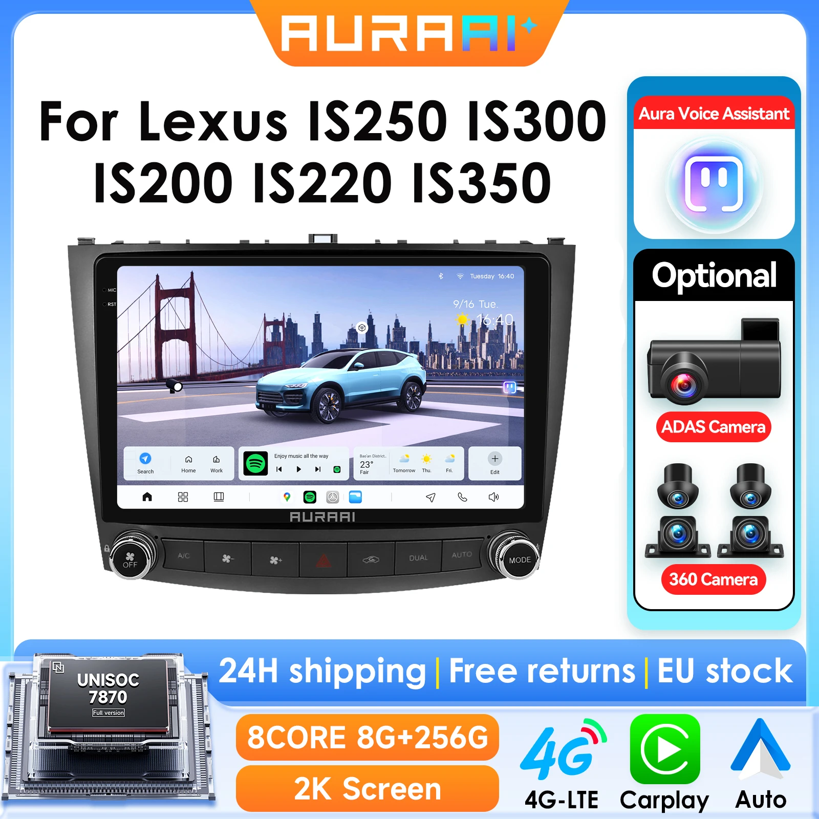 Radio para Auto ARAI Android 13 de 8G 256G para Lexus IS250 IS300 IS200 IS220 IS350, GPS, CarPlay, ADAS, GPS, DSP, Cámara 360, Pantalla 2K, 3D, 7870 1