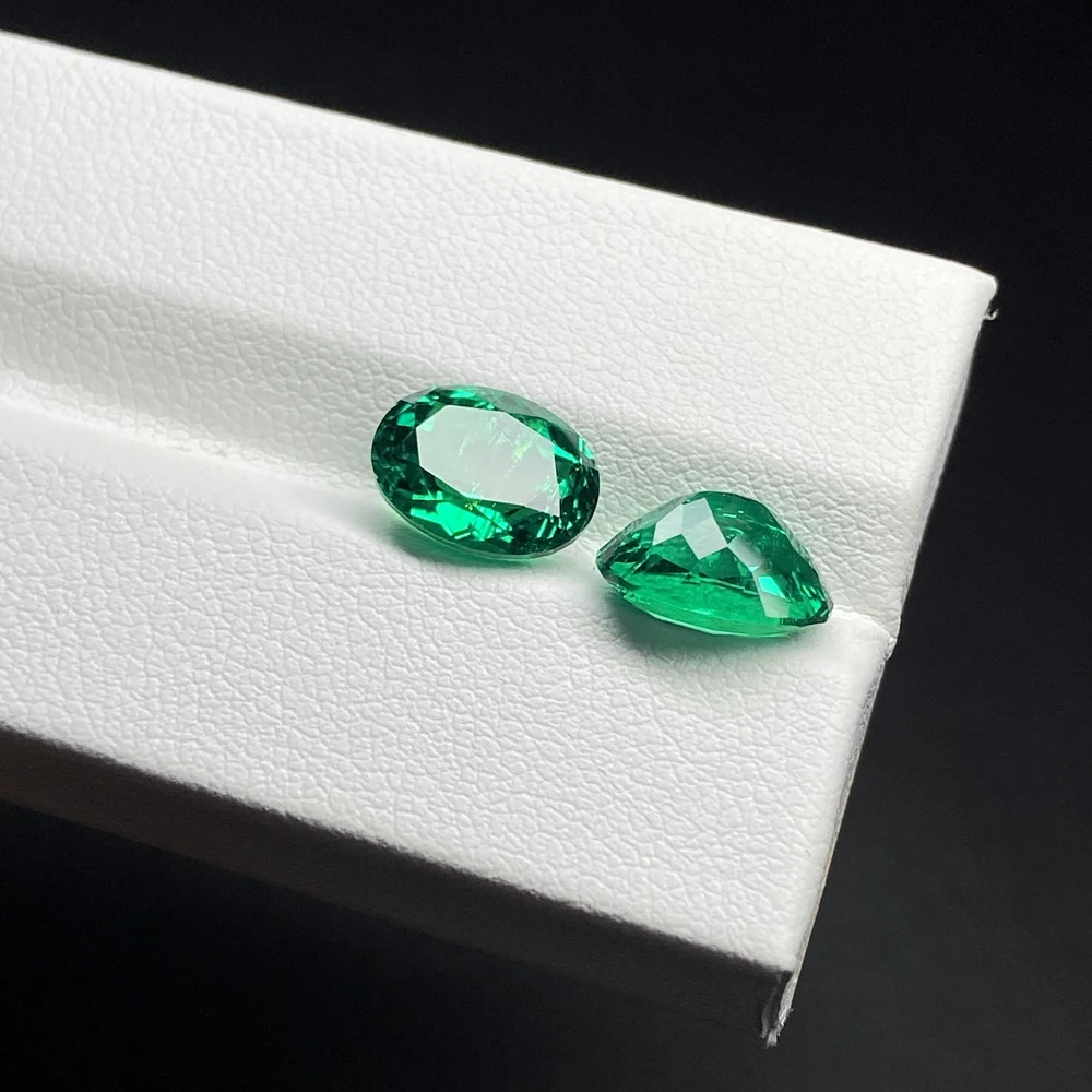 2 Pieces Oval Shape 4x6mm Lab Created Green Columbian Emerald Grown Loose Stone For Ring