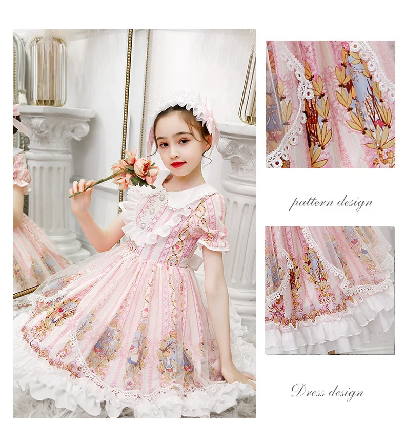 Lolita Dress Spain Princess Kawaii Ruffle Sleeve Soft Girly Baby Doll Dresses Wedding Party Birthday Teenager Costume 3-12 Yr