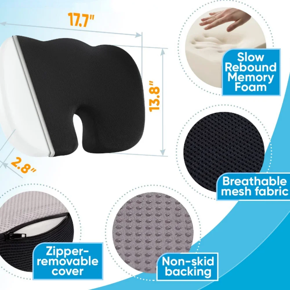 U-shaped Gel or Memory Foam Seat Cushion Massage Car Office Chair for Long Sitting Coccyx Back Tailbone Pain Relief Gel Pad