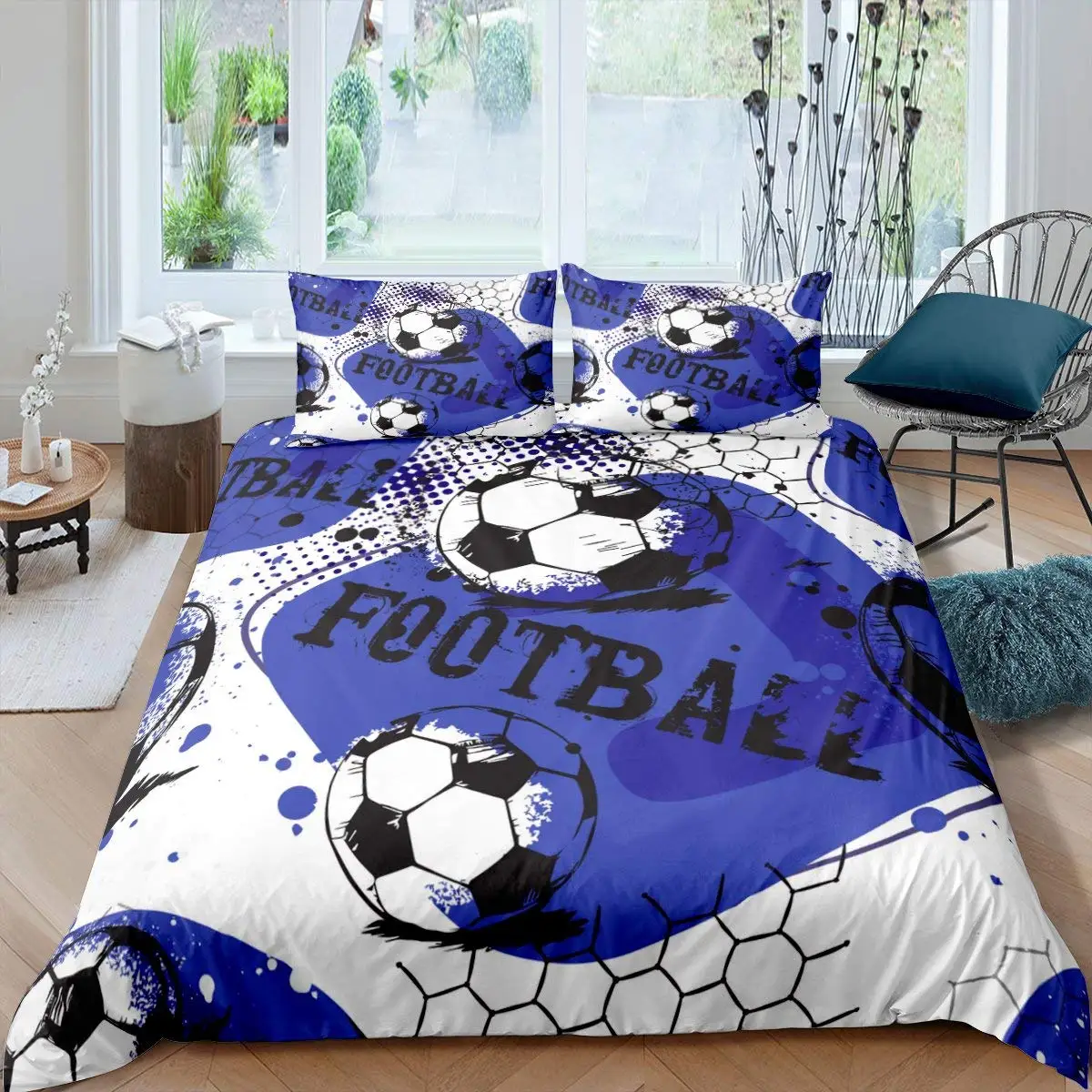 Cartoon Soccer Duvet Cover Set Printed Football Bedding Sets for Kids Boys Girls Bedroom Decor Sports Theme Comforter Cover Set 2