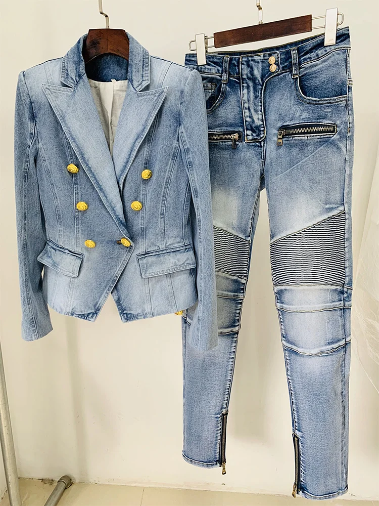 

Y2k Clothes Womens Two Piece Set Punk Designer Runway Pants Suit Outfits Jeans Denim Blazer Coat Top Trousers Zippers Outfits