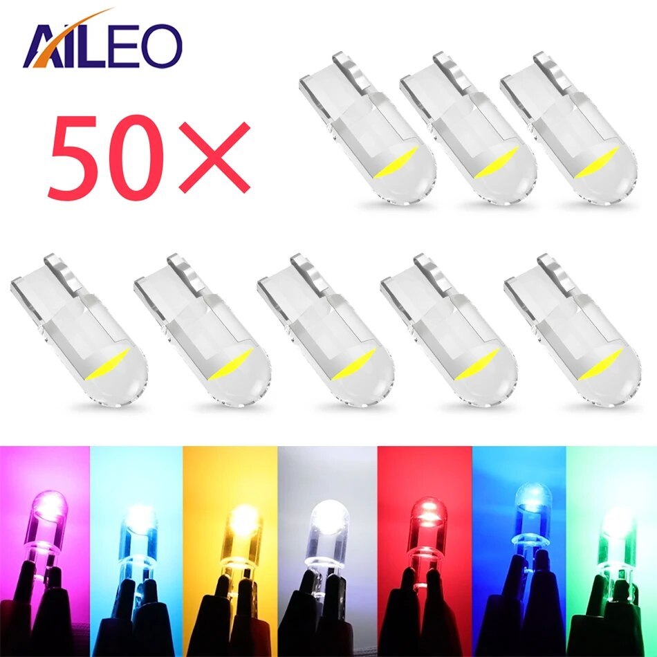 AILEO T10 LED W5W Lights Canbus Glass COB 6000k Reading Dome Marker Wedge License Plate Lamp Bulb 168 194 192 DC 12V White Red
