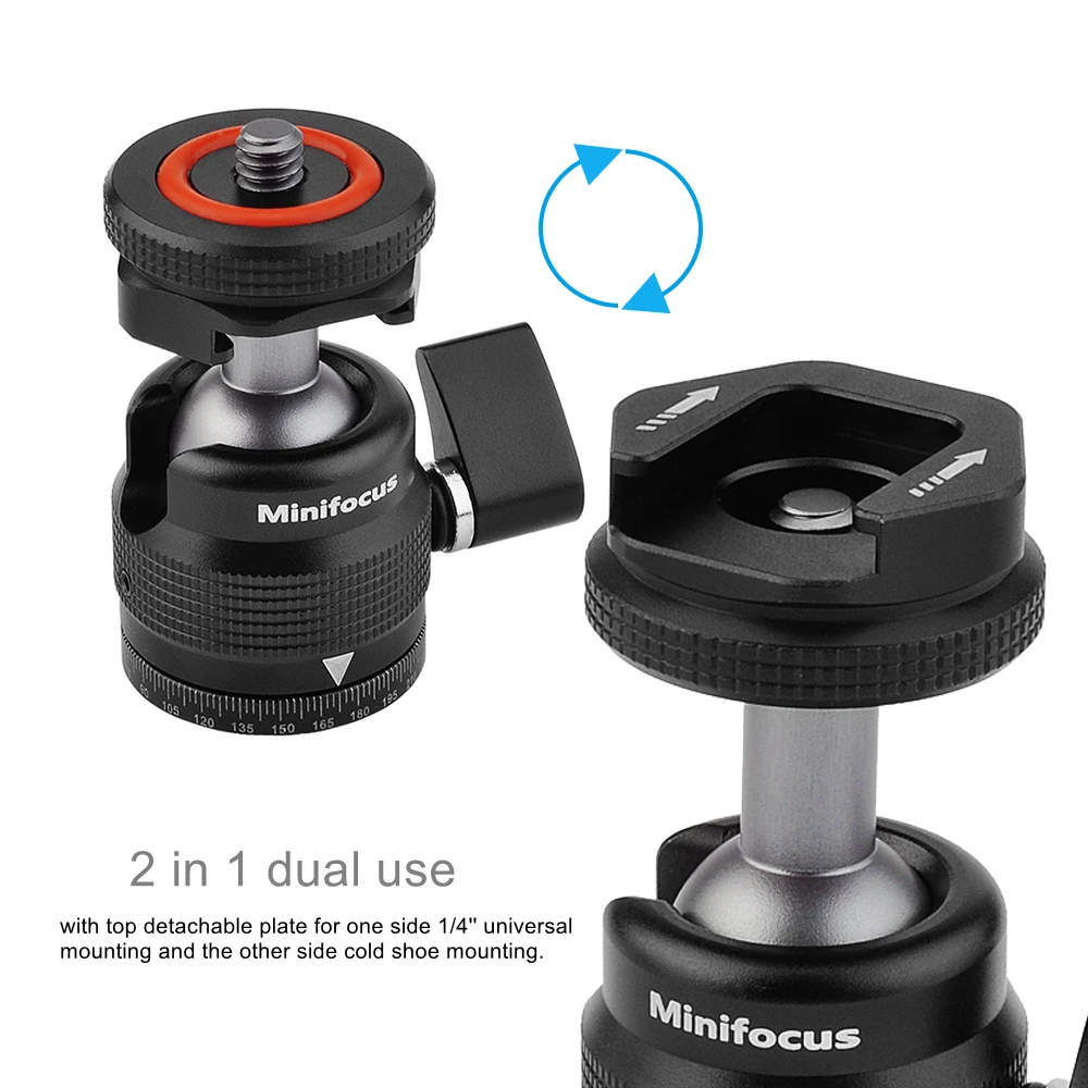 Multi-function Mini Ballhead Ball Head 360&deg; Panorama with Hot Shoe Base 1/4 Inch Screw for Camera DSLR Video Light Microphone
