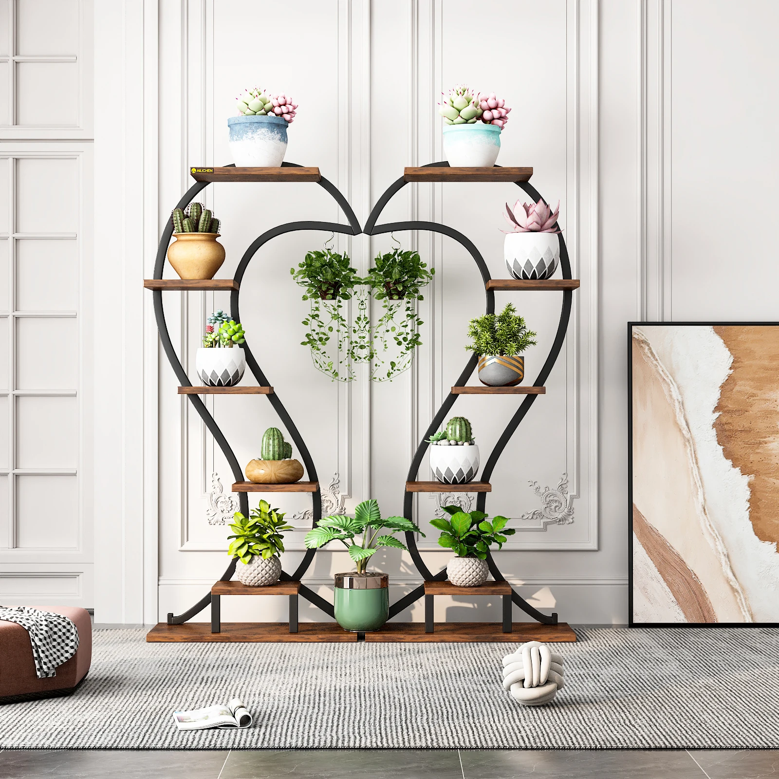 2 Pcs 6 Tier Metal Plant Stand Plant Shelf Holder for Outdoor Heart Shape Ladder Plant Stands for Flower Shelf with 2 Hooks multi layer tiers metal plant stands holders wrought iron plant shelf heart shaped flower stand metal display stands