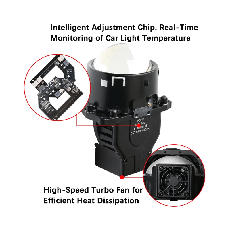 3 Inch Laser Bi LED Projector Lens 55W LED Projector Headlights for Cars New Condition
