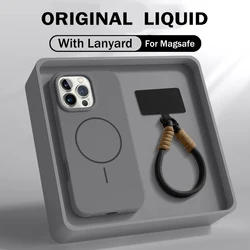 Premium Liquid Silicone Lanyard Strap Case with MagSafe - Compatible Magnetic Soft Cover - iPhone 14 Plus (Gray)