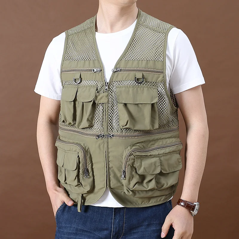 

Outdoor Sleeveless Mesh Large Size Loose Waistcoat Men's Multi Pocket Tooling Fishing Photography Vest Men's Jacket Fashion 2023