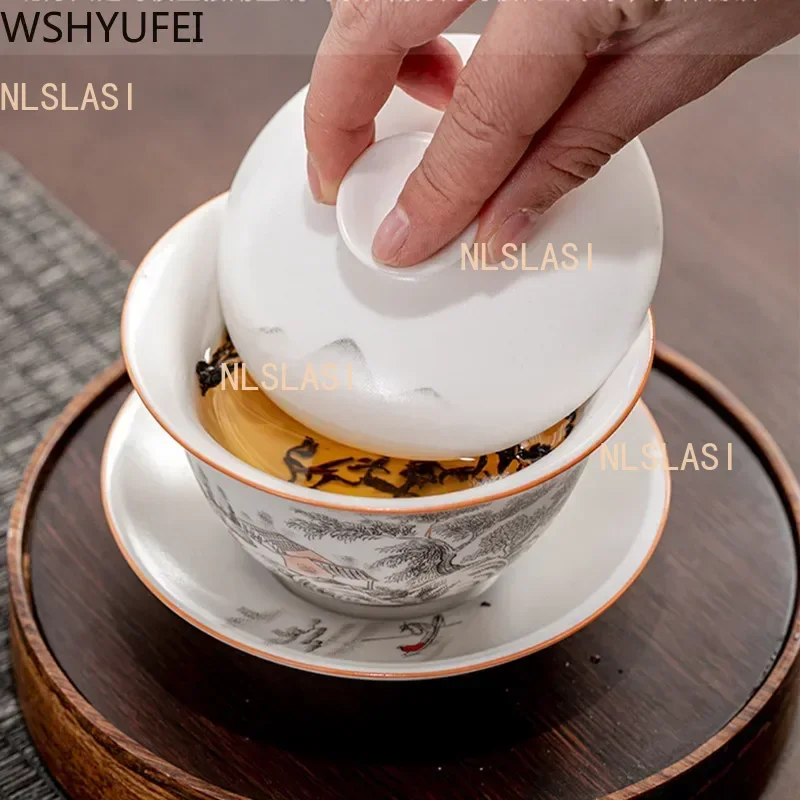 Jingdezhen Ceramic Gaiwan Teacup handmade Tea Tureen Boutique tea bowl Chinese Porcelain Teaware Accessories Drinkware tea set