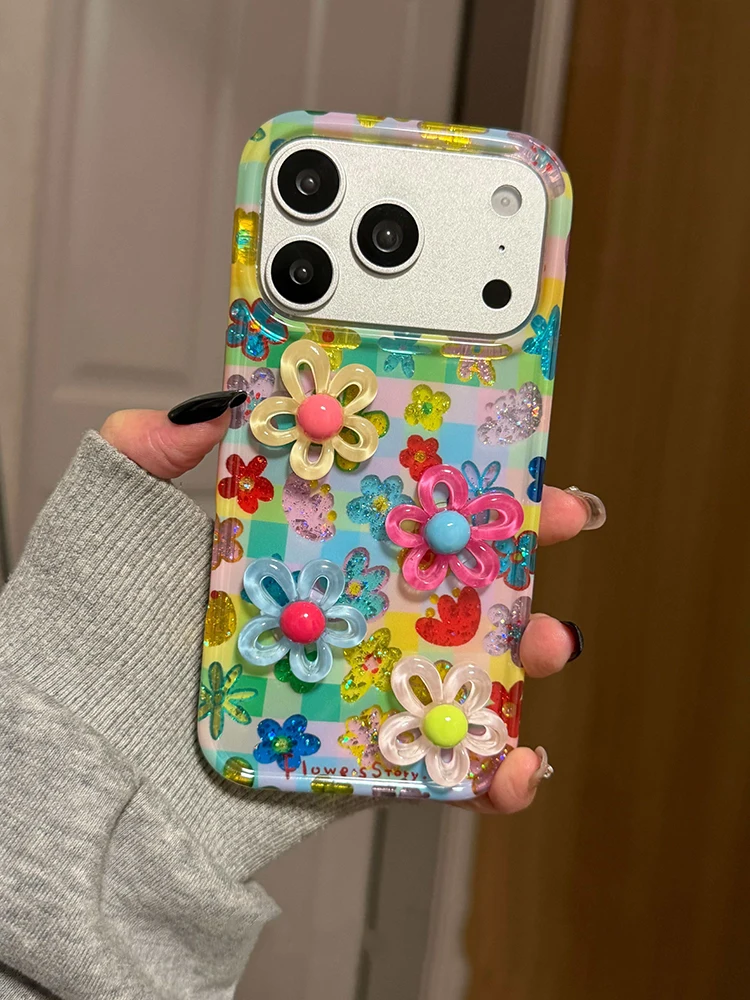3D Colorful Flower Glitter Shockproof Phone Case - Enhanced Protective Back Cover
